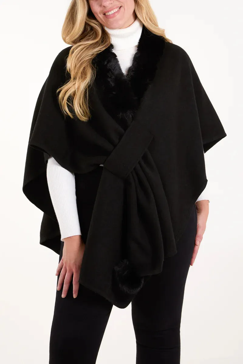 Plain Fur Collar Trim Cape
