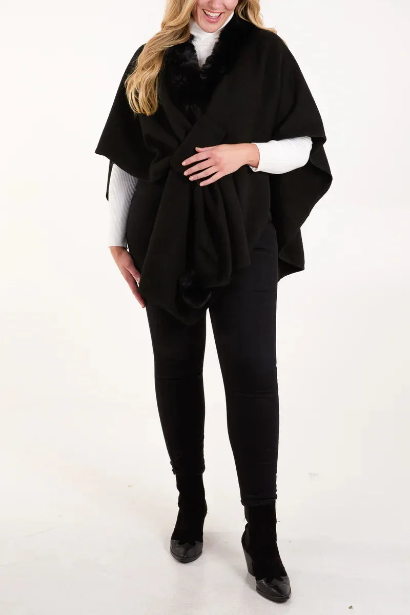 Plain Fur Collar Trim Cape