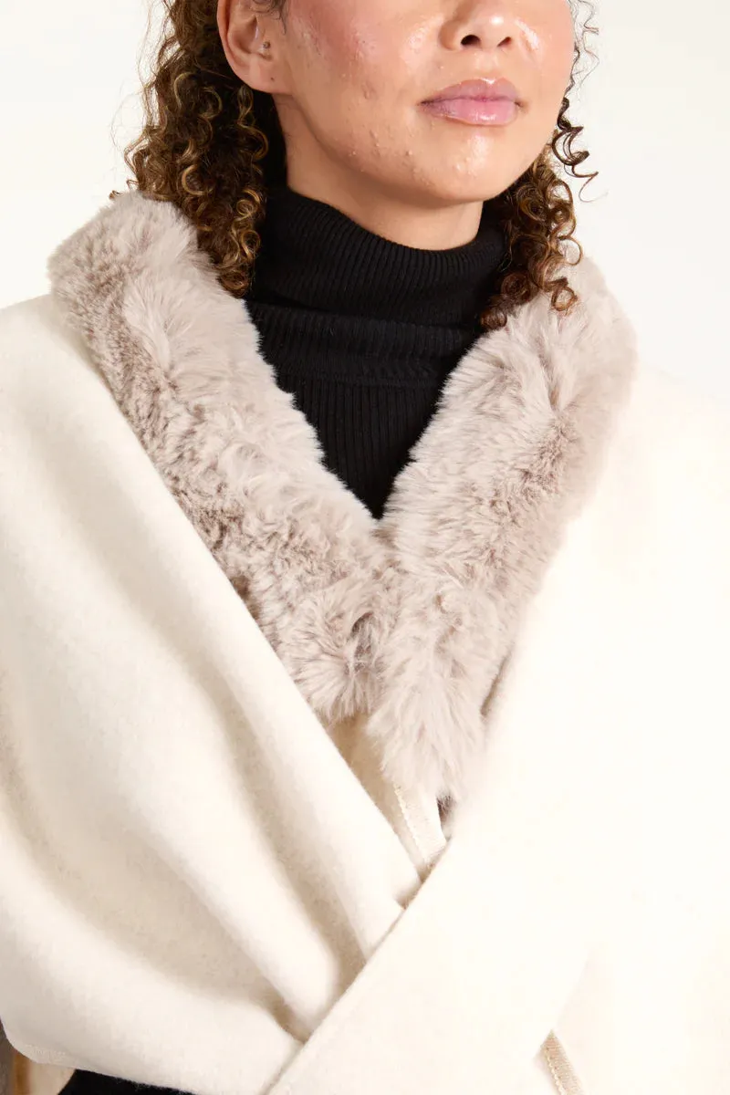 Plain Fur Collar Trim Cape