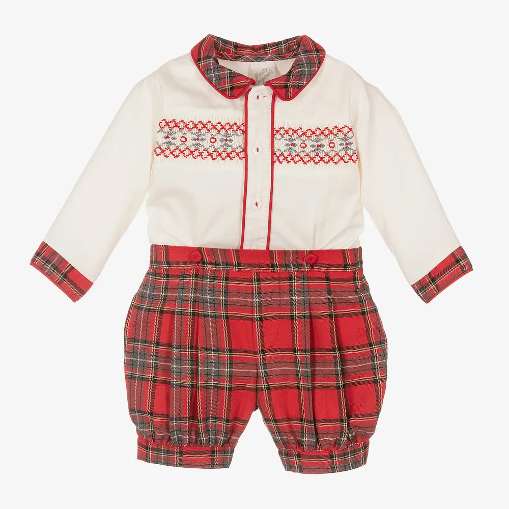 Pretty Originals Boys Ivory & Red Smock Set