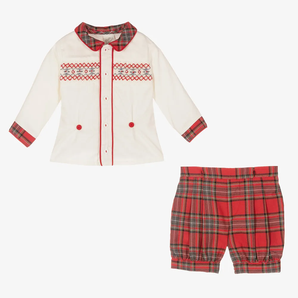 Pretty Originals Boys Ivory & Red Smock Set