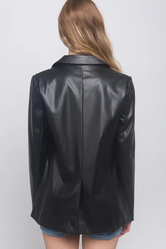 PU Woven Solid Blazer