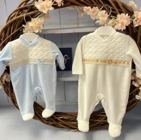 Quilted Velour Bow Outfit - Ivory or Blue