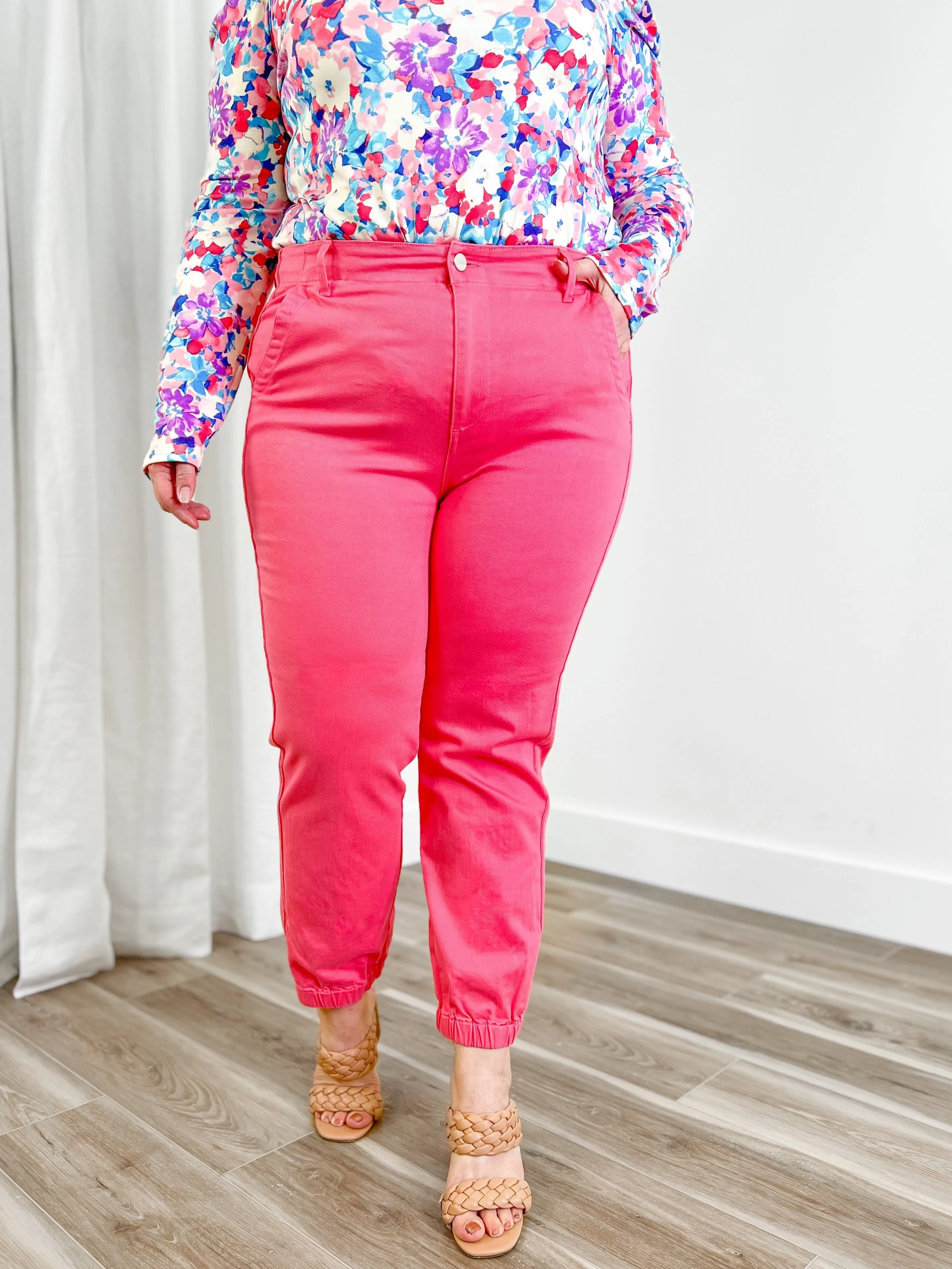 Risen Pink High Rise Jogger Jeans