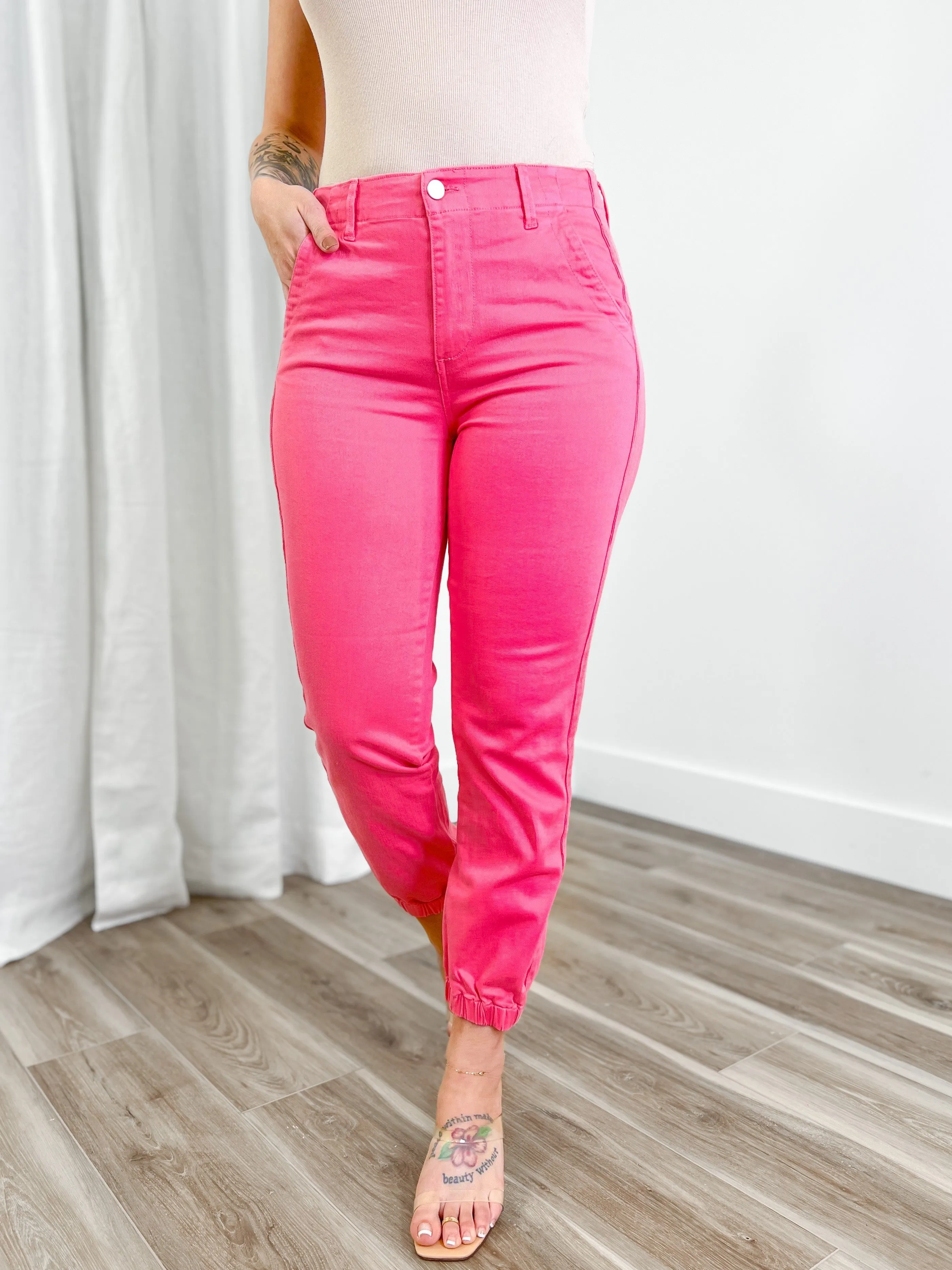 Risen Pink High Rise Jogger Jeans
