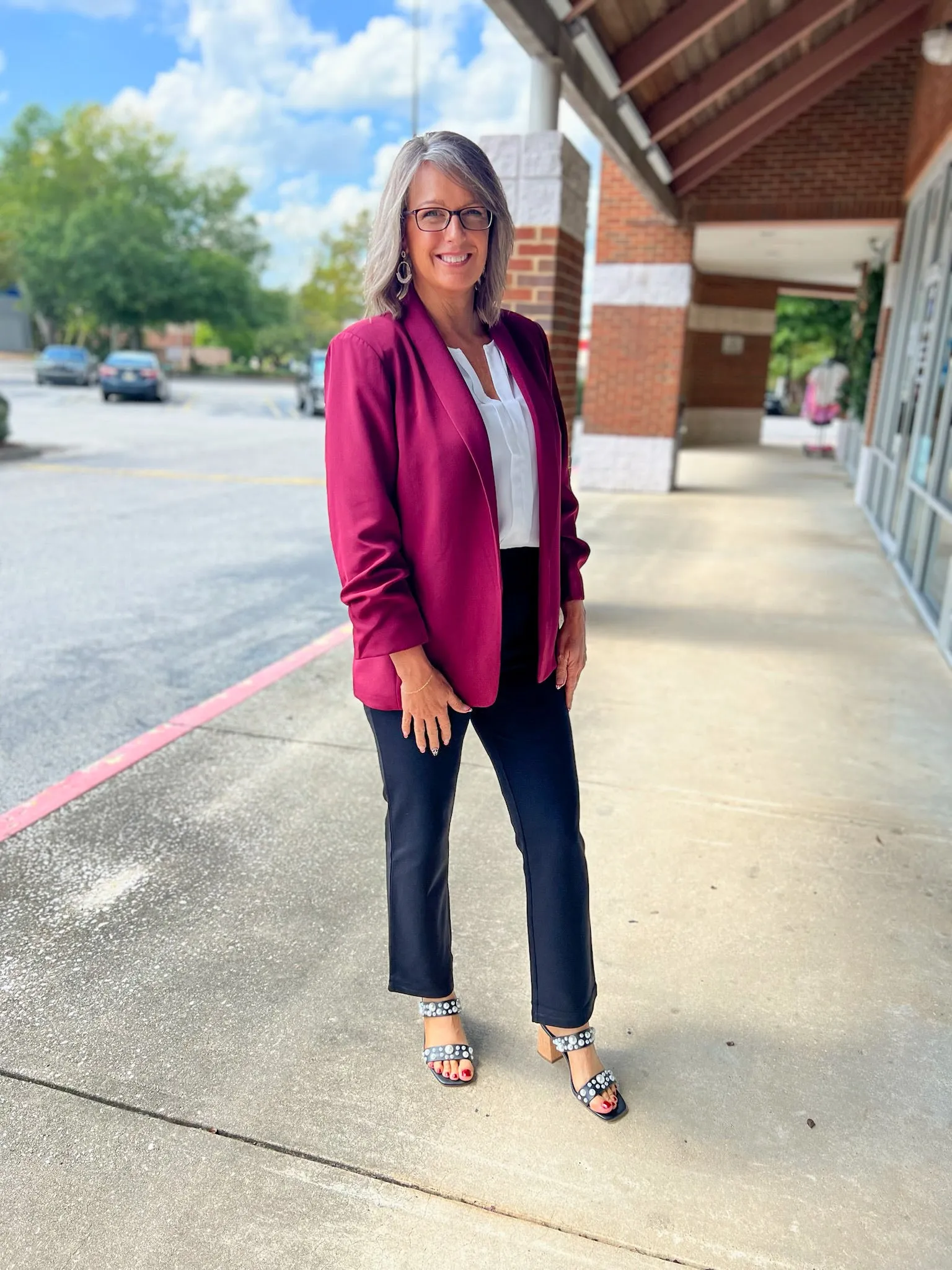 Say No More Wine Blazer with Ruched Sleeves and Side Pockets