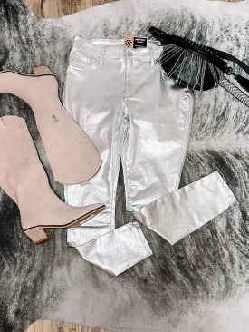 Silver High Rise Metallic Skinny Jean