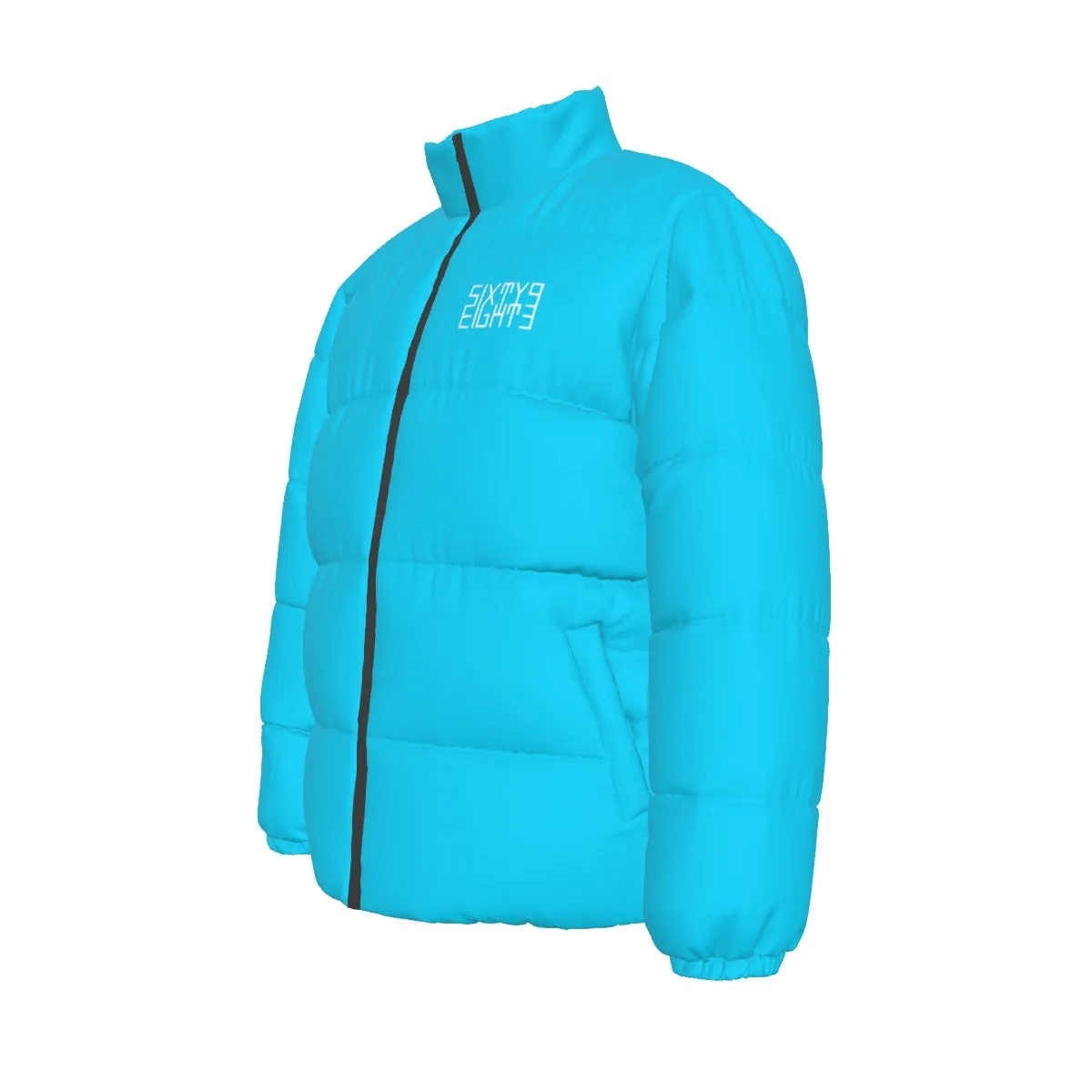 Sixty Eight 93 Logo White Aqua Blue Unisex Puffer Jacket