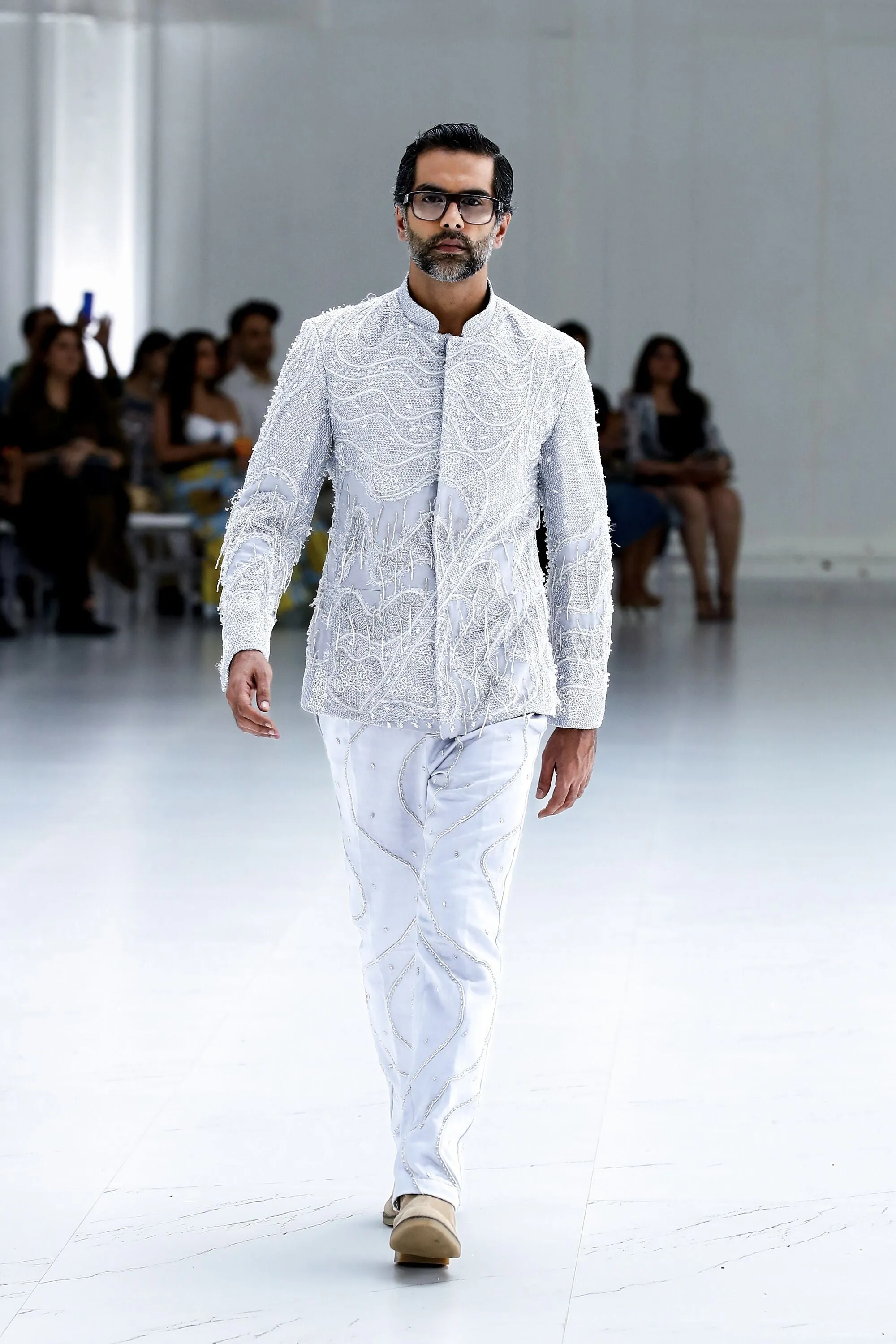 Sterling Lattice Mesh Bandhgala with Beaded Pants