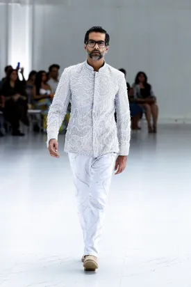 Sterling Lattice Mesh Bandhgala with Beaded Pants