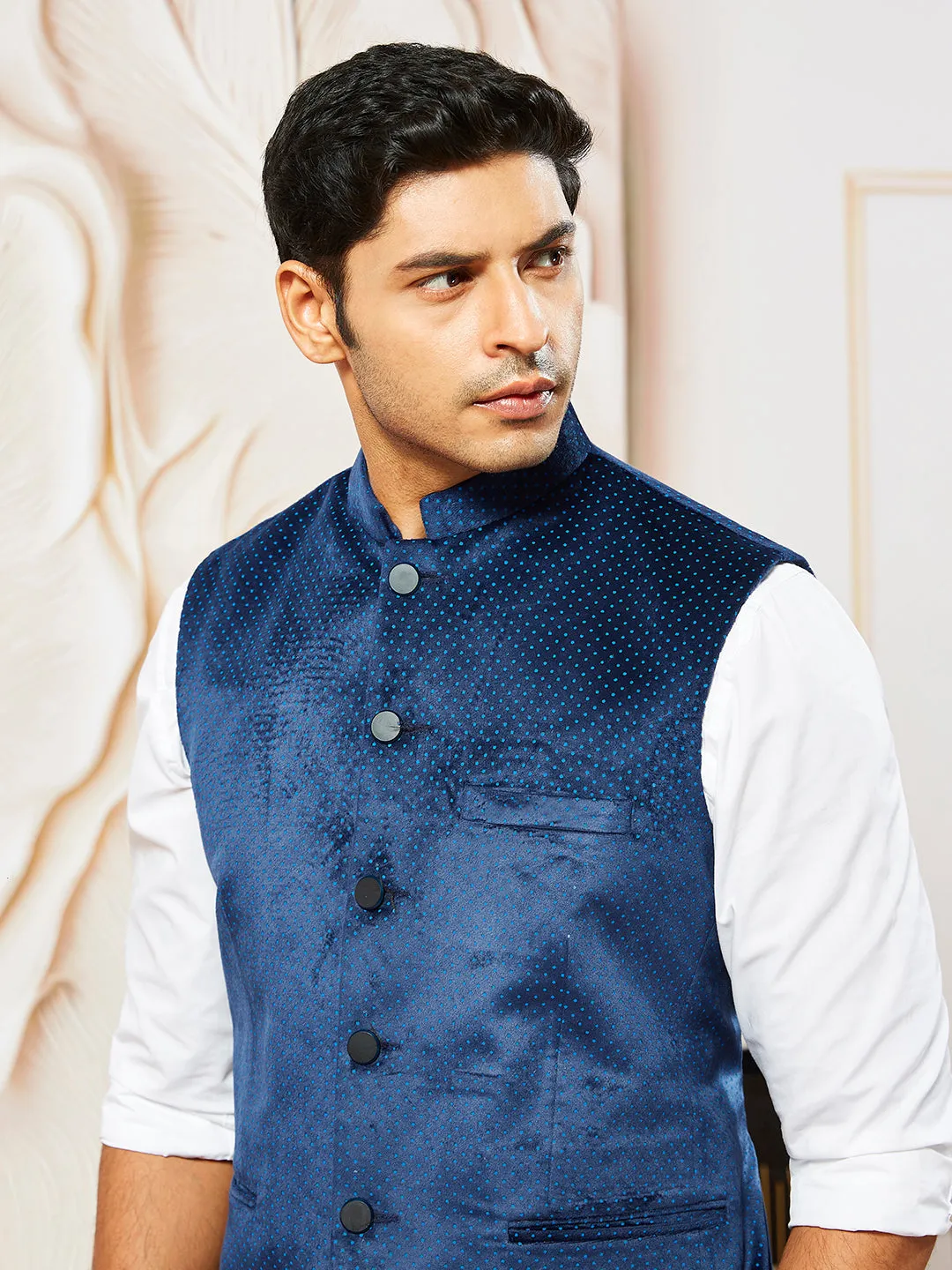 VASTRAMAY Men's Navy Blue - Nehru Jacket