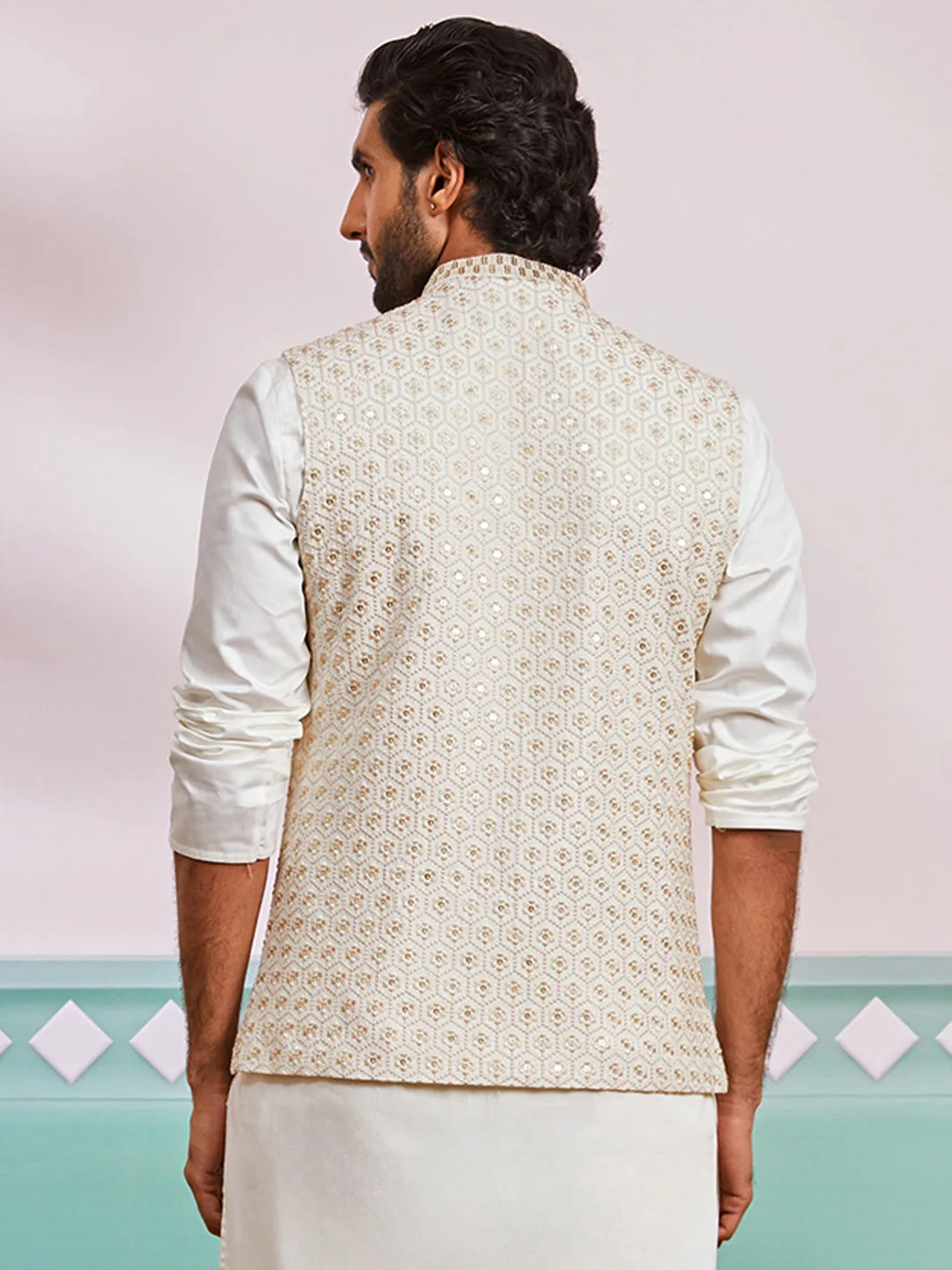 VASTRAMAY Men's Off White - Nehru Jacket