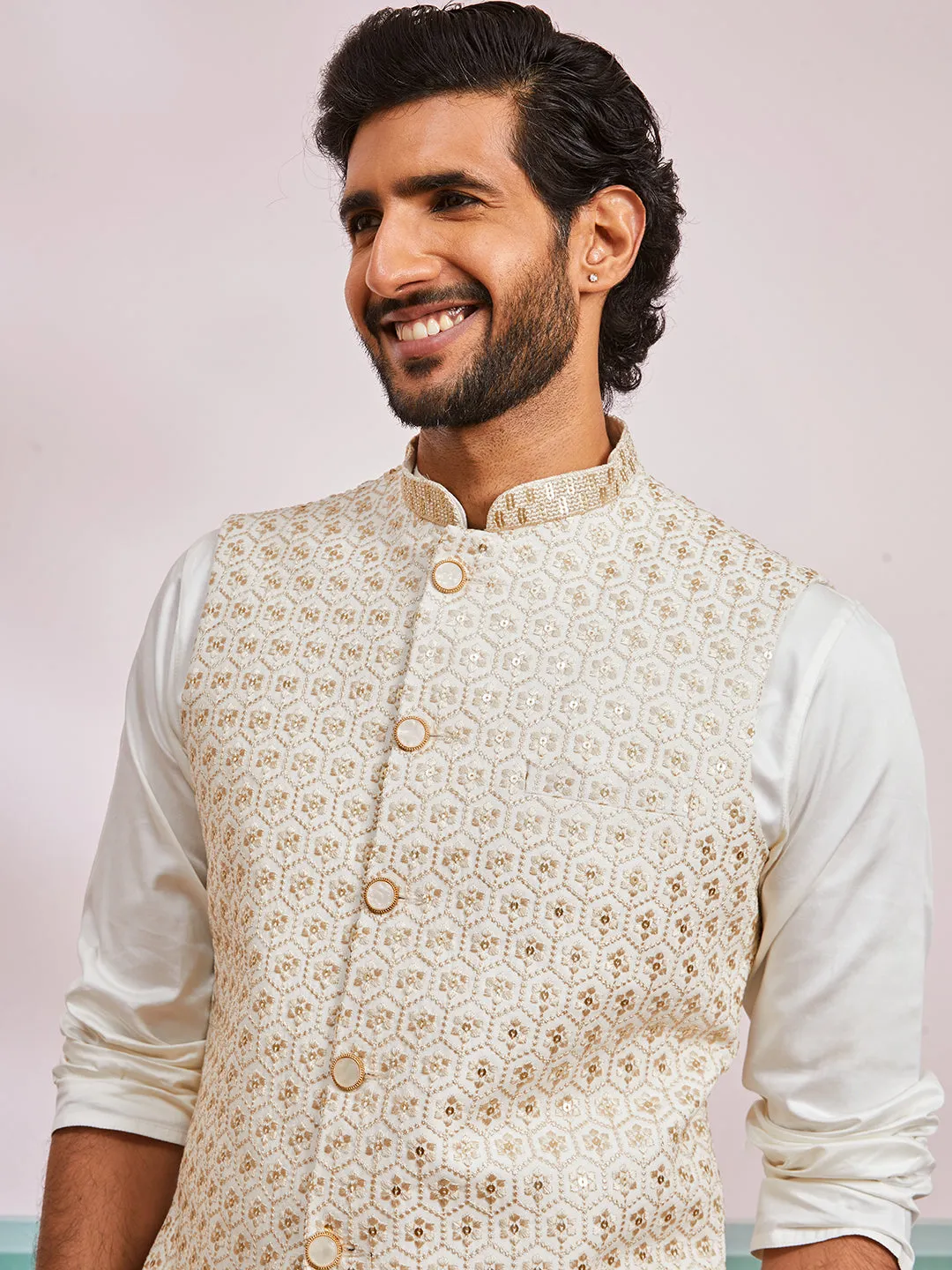 VASTRAMAY Men's Off White - Nehru Jacket
