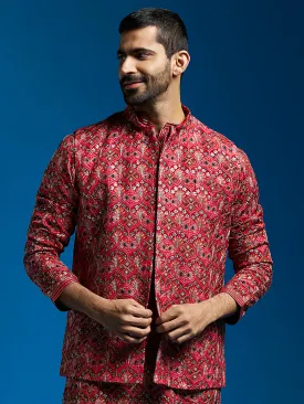 VASTRAMAY Men's Red - Nehru Jacket