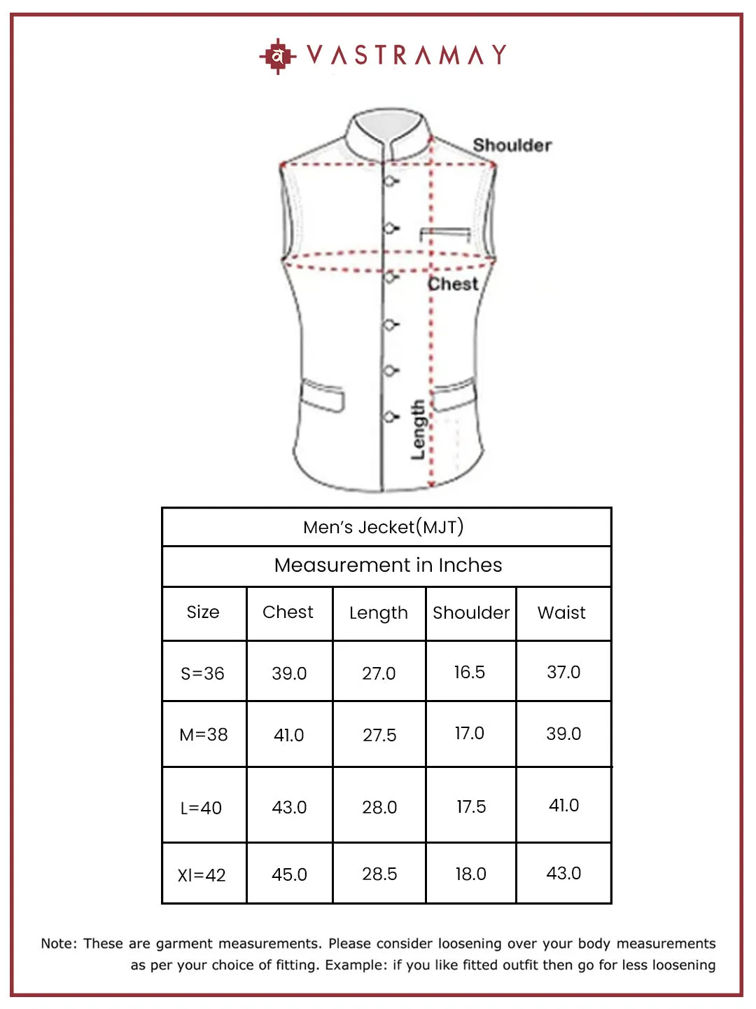 VASTRAMAY Men's Rust Silk Blend Nehru Jacket.