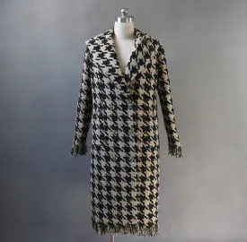 Women's Designer Inspired CUSTOM MADE Hounds tooth Frayed Long Coat