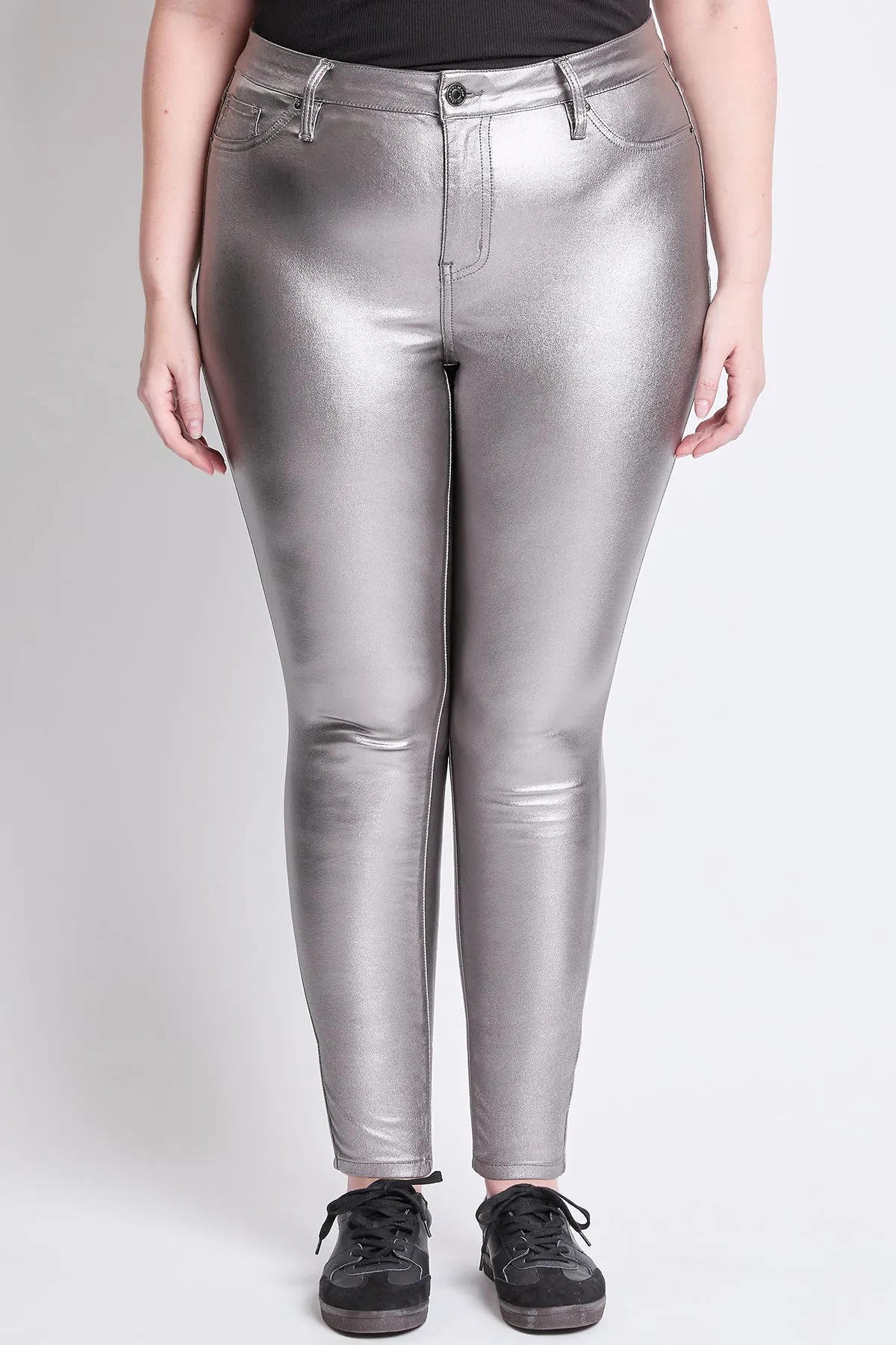 Women's Plus High-Rise Metallic Hyperstretch Skinny Jean, Smoke