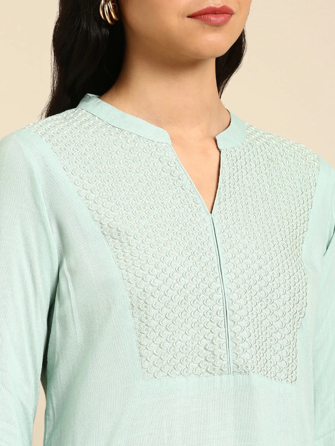 Women's Sea Green Solid Straight Kurta