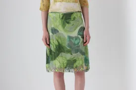 Y2K Italian Pure Silk Tropical Printed Skirt w/ Gemstones