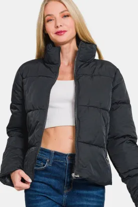 Zip-Up Turtleneck Puffer Jacket Black